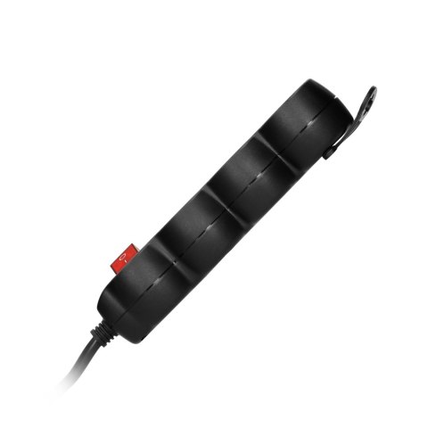 Przedłużacz 3-krotny 2P+Z (Schuko), z wyłącznikiem, 1,5m H05VV-F 3x1,5mm2, Imax=16A, płaska wtyczka, czarny Orno