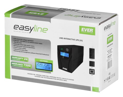Zasilacz UPS EVER EASYLINE 850AVR USB (850VA) (T/EASYTO-000K85/00) Ever