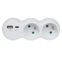 Gniazdko prądowe Maclean, rozgałęźnik z 2 gniazdami, 2x USB A/C, typu E, 2x16A, MCE339 E Maclean