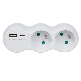 Gniazdko prądowe Maclean, rozgałęźnik z 2 gniazdami, 2x USB A/C, typu E, 2x16A, MCE339 E Maclean