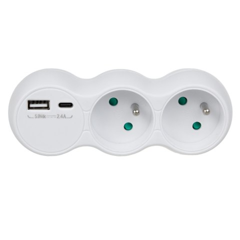 Gniazdko prądowe Maclean, rozgałęźnik z 2 gniazdami, 2x USB A/C, typu E, 2x16A, MCE339 E Maclean