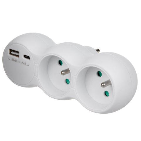 Gniazdko prądowe Maclean, rozgałęźnik z 2 gniazdami, 2x USB A/C, typu E, 2x16A, MCE339 E Maclean