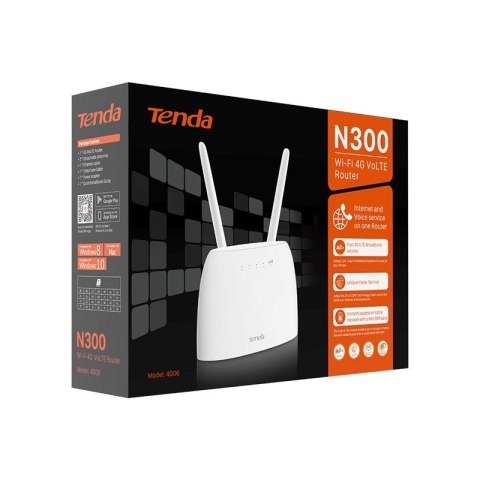 Tenda N300 router bezprzewodowy Fast Ethernet Jedna częstotliwości (2,4 GHz) 4G Biały Tenda