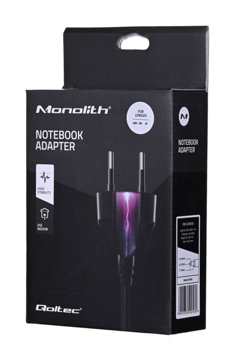 Zasilacz Qoltec 50056.40W do notebooka Lenovo (20 V; 2,0 A; 40W; 5.5 mm x 2.5 mm) Qoltec