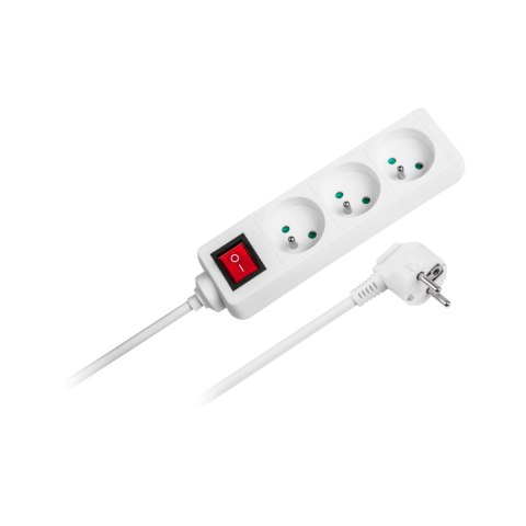 Przedłużacz biały Rebel 3 gniazda , kabel 3m (3x1,5mm) z przełącznikiem Rebel