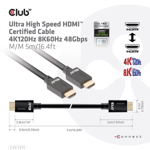 CLUB3D CAC-1375 kabel HDMI 5 m HDMI Typu A (Standard) Czarny Club 3D