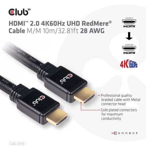 CLUB3D HDMI 2.0 4K60Hz RedMere cable 10m/32.8ft Club 3D