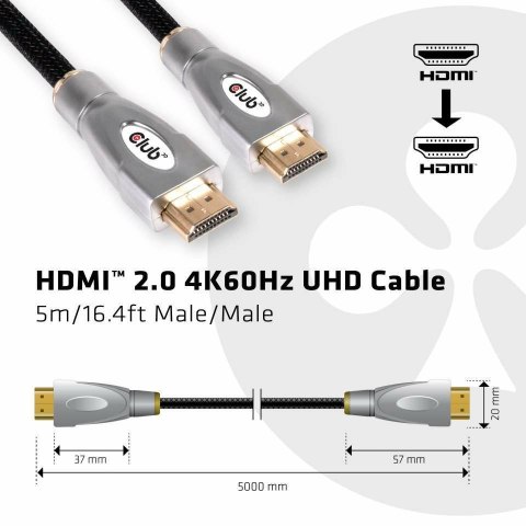 CLUB3D HDMI 2.0 4K60Hz UHD Cable 5m/16.4ft Club 3D