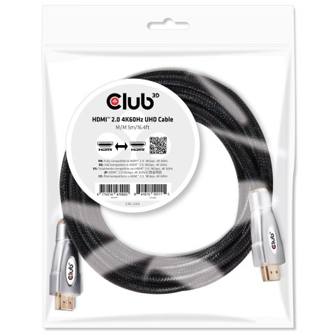 CLUB3D HDMI 2.0 4K60Hz UHD Cable 5m/16.4ft Club 3D