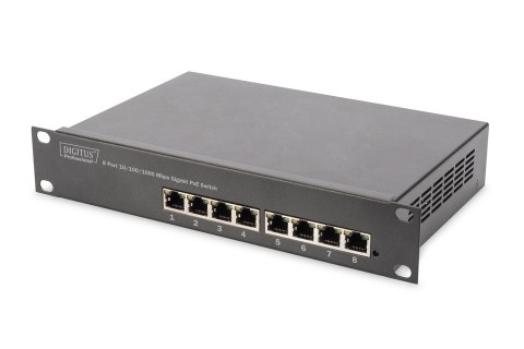 Digitus 10-calowy 8-portowy przełącznik Gigabit Ethernet PoE DIGITUS