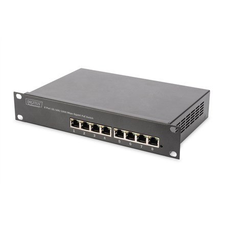 Digitus 10-calowy 8-portowy przełącznik Gigabit Ethernet PoE DIGITUS