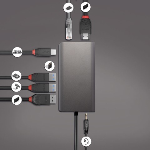 Lindy 43323 stacja dokująca Przewodowa USB 3.2 Gen 1 (3.1 Gen 1) Type-C Czarny, Szary LINDY