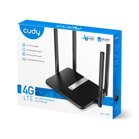 Cudy LT500 router bezprzewodowy Fast Ethernet Dual-band (2.4 GHz/5 GHz) 4G Czarny CUDY