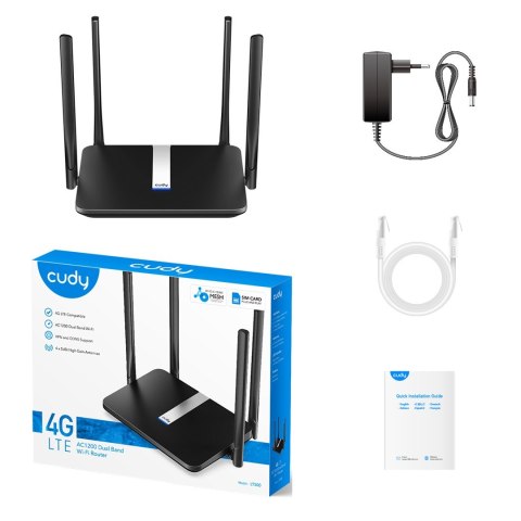 Cudy LT500 router bezprzewodowy Fast Ethernet Dual-band (2.4 GHz/5 GHz) 4G Czarny CUDY