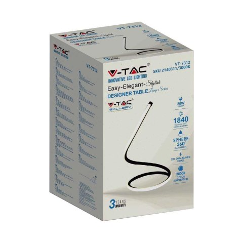 Lampka LED V-TAC gięty czarny profil 20W 35cm VT-7312-B-N 3000K 1840lm 3 lata Gwarancji