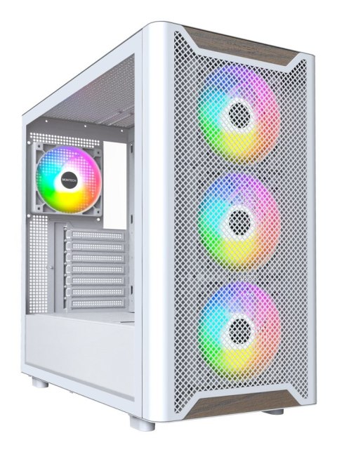 Drewniana obudowa PC Montech XR, Midi-Tower, ATX, ARGB, Szkło hartowane - biała Montech