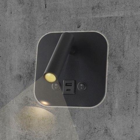 Oprawa LED V-TAC 8W COB CREE kinkiet czarny hotel łóżko USB+USB C włącznik VT-80068-B 3000K 830lm