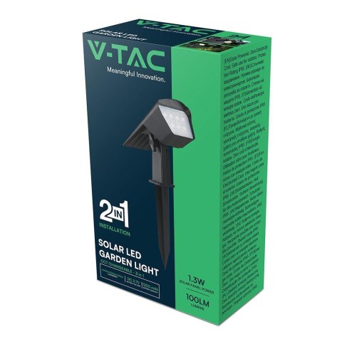 Oprawa ogrodowa 2w1 wbijana ścienna LED V-TAC solarna 1.3W IP65 VT-10183 3000K-4000K-6500K 100lm 3 Lata Gwarancji