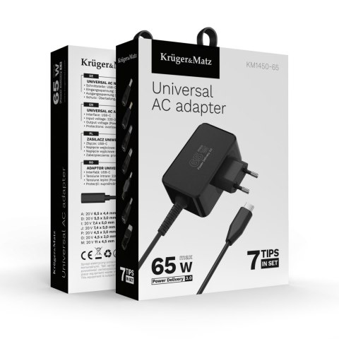 Zasilacz uniwersalny Kruger&Matz 65W z funkcją Power Delivery 7 końcówek Kruger&Matz