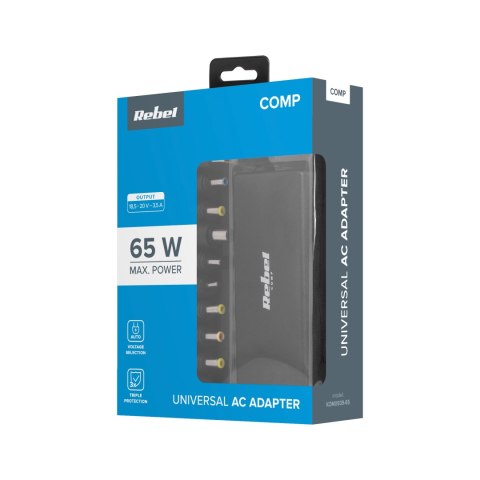 Zasilacz uniwersalny Rebel 10 końcówek 65 W 18-20 V automatyczny Rebel