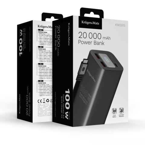 PowerBank Kruger&Matz 20000 mAh Li-ion 100W z funkcją QC oraz PD Kruger&Matz