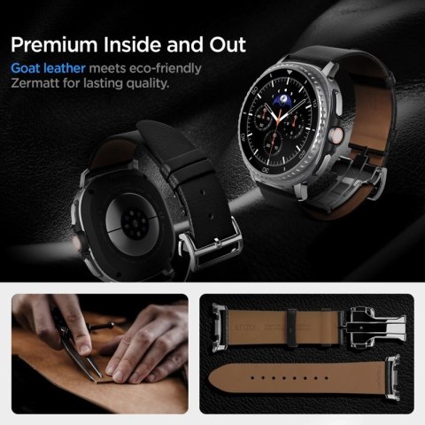Spigen Enzo - Pasek z naturalnej skóry do Samsung Galaxy Watch 8 / 8 Classic 40 / 44 / 46 mm (Black) Spigen
