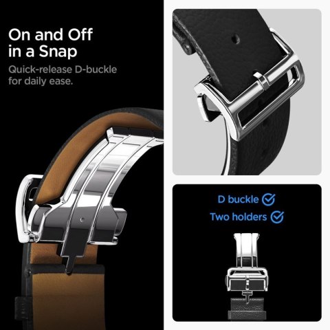 Spigen Enzo - Pasek z naturalnej skóry do Samsung Galaxy Watch 8 / 8 Classic 40 / 44 / 46 mm (Black) Spigen