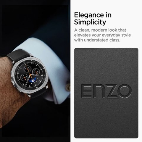 Spigen Enzo - Pasek z naturalnej skóry do Samsung Galaxy Watch 8 / 8 Classic 40 / 44 / 46 mm (Black) Spigen