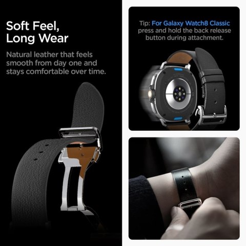 Spigen Enzo - Pasek z naturalnej skóry do Samsung Galaxy Watch 8 / 8 Classic 40 / 44 / 46 mm (Black) Spigen
