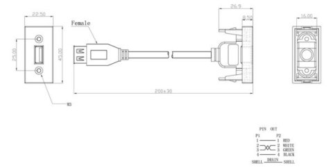 Adapter Mosaic 22,5x45 Gniazdo USB-USB 3.0 na kabl