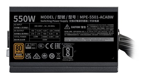 COOLER MASTER ZASILACZ MWE Bronze 550 V3 230V MPE-5501-ACABW-3BEU Cooler Master