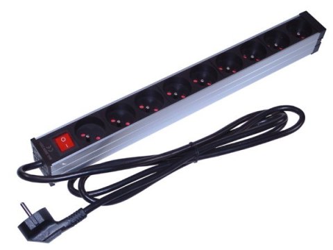 Listwa zasilająca 1U 19" 9 gniazd wyłącznik kątowa