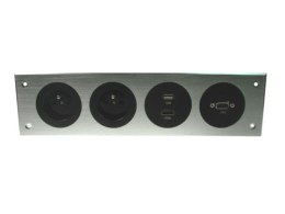 Media port Cova 2*230V 1*HDMI 1*VGA 1*USB srebrny