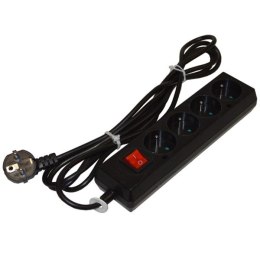 Przedłużacz 4 gniazda+wyłącznik 3m czarny