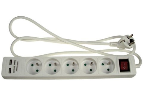 Przedłużacz 5 gniazd 1,5m + 2 gniazda USB 5V/ ---