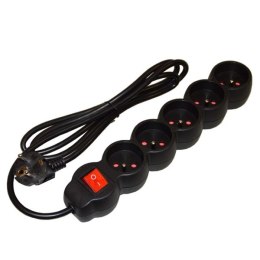 Przedłużacz 5 gniazd+wyłącznik 1,5m czarny