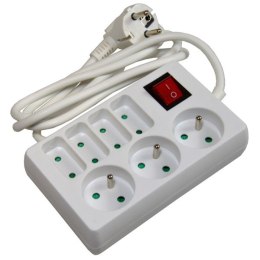 Przedłużacz 7 gniazd 3x okrągłe + 4x płaskie + ---