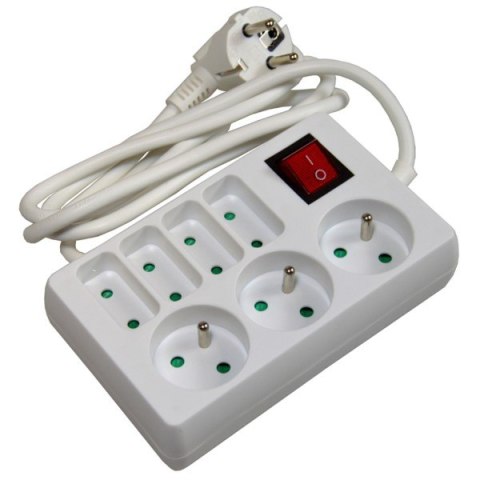 Przedłużacz 7 gniazd 3x okrągłe + 4x płaskie + ---