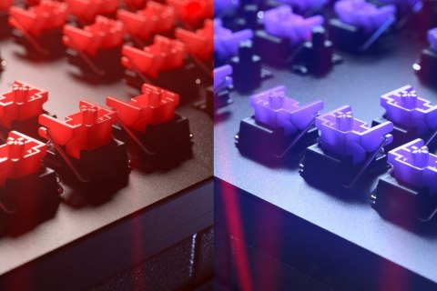 Razer Łowca V2 bez klaw. num., klaw. do gier, optyczna, LED RGB, Stany Zjednoczone, czarny, przewodowe, klikający fioletowy prze RAZER