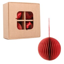 Zestaw 4 bombek papierowych składanych 7cm - klasyczna czerwień Kamai