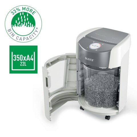 Niszczarka Leitz IQ OptiMax Small Office 350, 22l, P5, 8 kartek, Automatyczny Start/Stop, Funkcja cofania, Obrotowy pojemnik - 3 LEITZ