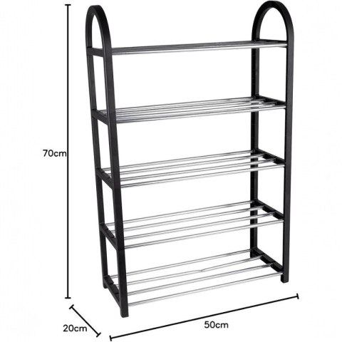 Alpina - Półka na buty / regał / stojak 5 poziomów 50x20x77 cm (Srebrny / Czarny) Alpina