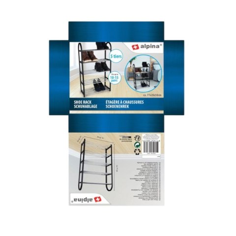 Alpina - Półka na buty / regał / stojak 5 poziomów 50x20x77 cm (Srebrny / Czarny) Alpina