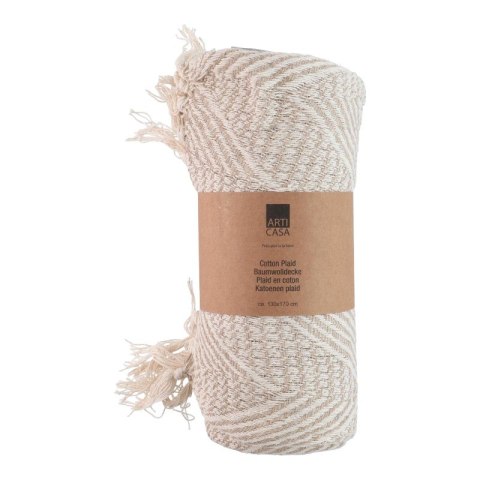Arti Casa - Koc bawełniany w jodełke 130x170 cm (Beżowy / Biały) Arti Casa