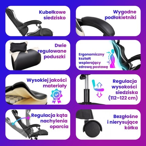 Extralink Gaming | Fotel gamingowy | biurowy, obrotowy, kubełkowy, czarno-biały, G-526 Extralink