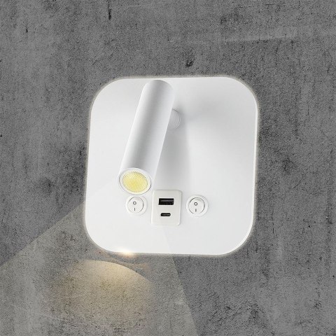 Oprawa LED V-TAC 8W COB CREE kinkiet biały hotel łóżko USB+USB C włącznik VT-80068-W 3000K 830lm