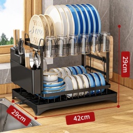 SUSZARKA DO NACZYŃ OCIEKACZ Z ODPŁYWEM DWU POZIOMOWA CZARNA STOJĄCA