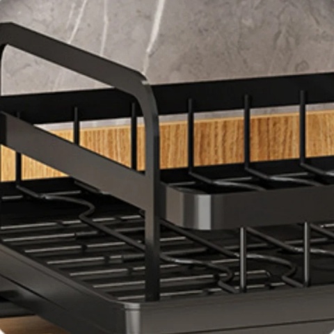 SUSZARKA DO NACZYŃ OCIEKACZ Z ODPŁYWEM DWU POZIOMOWA CZARNA STOJĄCA