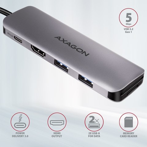 Axagon HMC-5 stacja dokująca Przewodowa USB 3.2 Gen 1 (3.1 Gen 1) Type-C Szary AXAGON