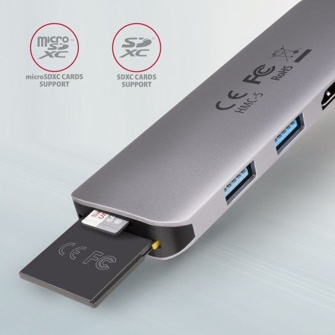 Axagon HMC-5 stacja dokująca Przewodowa USB 3.2 Gen 1 (3.1 Gen 1) Type-C Szary AXAGON